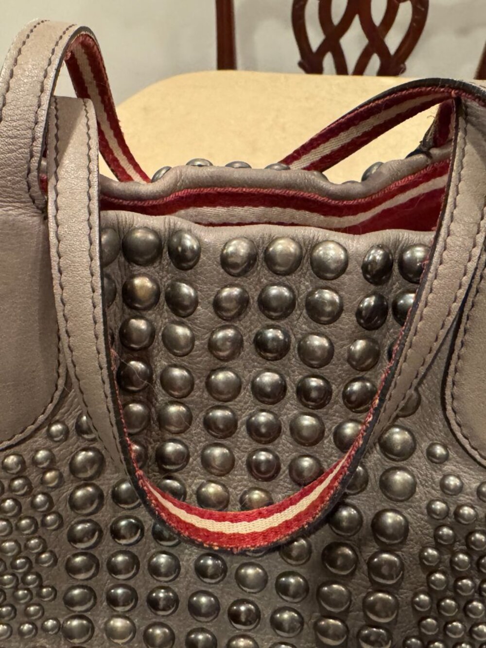 Bally Limited Release Macy Studded Leather Tote Grey Luxury - Picture 9 of 16